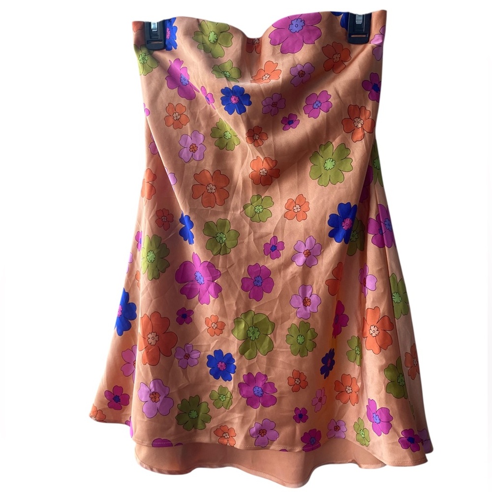 Lizzie McGuire! Strapless Orange Floral Mini Dress - Picture 6 of 11